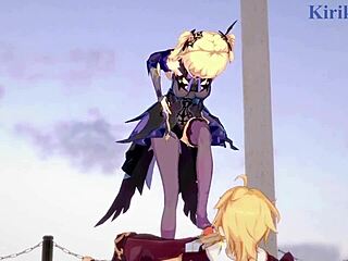 amber and fischl have intense sex with aether in genshin hentai