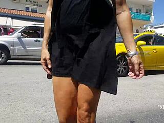 nippleringlover sexy upskirt on road flashing pierced pussy in puplic store