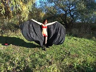 Mature Woman Dances In Bikini Outdoors With Natural Tits!