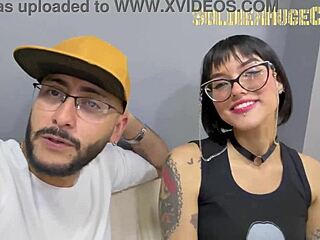 beautiful tattooed latina girl starts porn career with intense deepthroat blowjob on big cock.