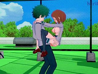 Ochako uraraka and izuku midoriya engage in intense creampie sex in 3d hentai