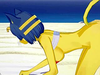 Ankha from animal crossing gets fucked on the beach