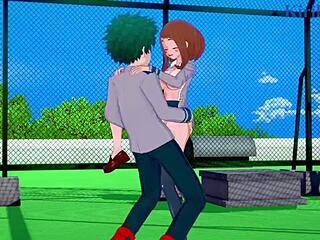 Ochako uraraka and izuku midoriya engage in intense creampie sex in 3d hentai