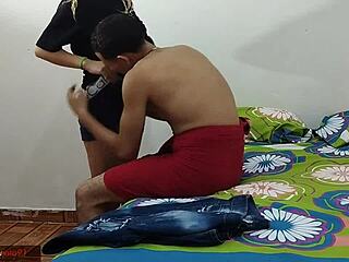 i put on my stepbro's clothes while he showered, sucked him to keep him in, and we fucked hard till he came