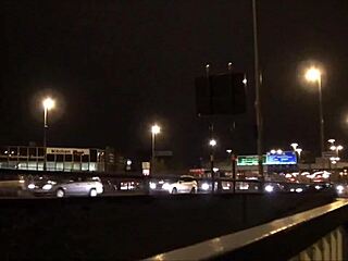 Blonde British Babe Flashes Tits Downtown at Night