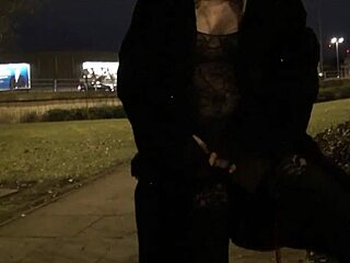 Blonde British Babe Flashes Tits Downtown at Night