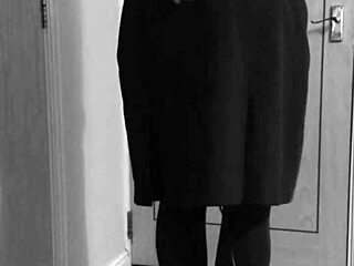 Crossdresser Binds Himself In Uniform With Handcuffs