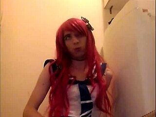 Redhead Crossdressing Trap Jerks Off And Swallows Cum