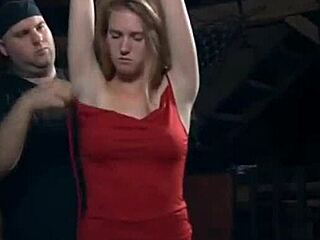 Ginger sub tied up for outdoor punishment session