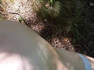 Blonde ponytail bent over in public outdoor