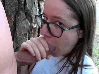 Young American babe sucks Victor Bloom's cock while hiking in the mountains