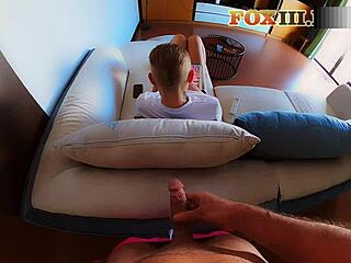 Almost Caught! I Cum On Girlfriend's Head While She Games!