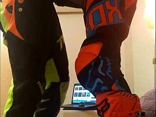 i uh love sucking that gay motocross cock in fetish costume blowjob