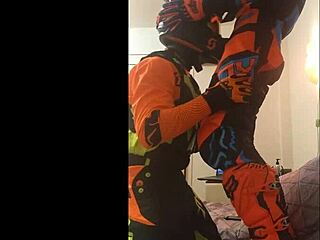 i uh love sucking that gay motocross cock in fetish costume blowjob
