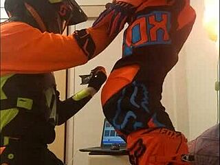i uh love sucking that gay motocross cock in fetish costume blowjob
