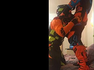 i uh love sucking that gay motocross cock in fetish costume blowjob