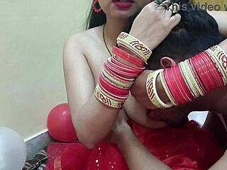 Desi hot wife fucked by husband on first night in Hindi.