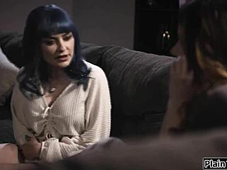 Busty tenant cheats, licking milf landlord.