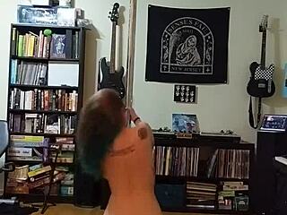 Blonde In Black Skirt And Heels Striptease