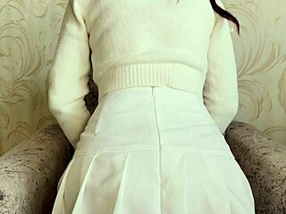 Petite Girl In White Skirt Bends Over For Homemade Solo Masturbation With Vibrator In Doggystyle Position