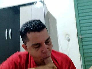 A casual gay blowjob scene unfolds in the locker room.