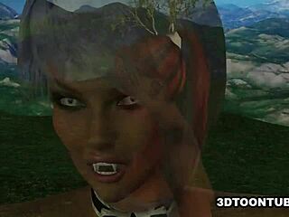 Two bi 3d hentai babes lick each other outdoors and share hardcore cock blowjob