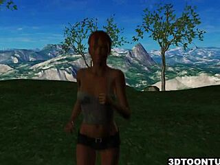 Two bi 3d hentai babes lick each other outdoors and share hardcore cock blowjob