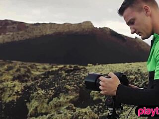 Nasty photographer bends over petite blonde model for outdoor fuck