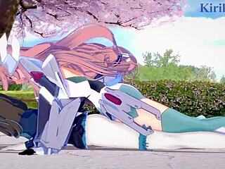 Garie Tuman, Maria Cadenzavna Eve, and Micha Jawkan in wild futanari action from Symphogear hentai