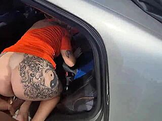 Friends boldly stop the car to intensely fuck teen asses in a wild threesome on the road!