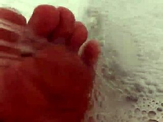 hungarian amateur removes nylon stockings and takes footjob shower