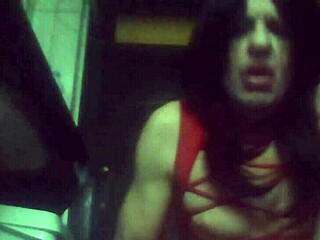 Transsexual black bitch gets anal assfucking with dildo and toys leading to cumshot.