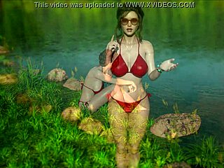 Hot brunette feels pleasure flirting with avatar in erotic game