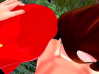 elastigirl gets pounded on a forest mission scene