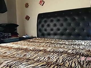 Ebony wife surprises husband in red lingerie on Valentine's.