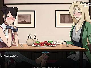 Tsunade กับ Tenten ช่วยตัวเองด้วยมือและเท้าในร้านอาหาร! Naruto Hentai