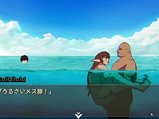 In this hentai game, my friend gets fucked on the beach