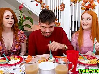 redhead sluts arietta and cherry call nate over for thanksgiving. they lick and sit on faces for a nasty group session.