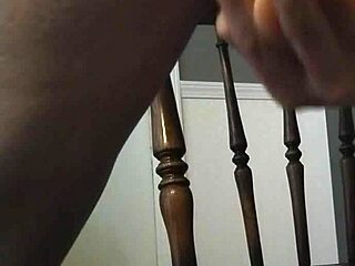 Homemade Video Shows Girl with Hairy Pierced Pussy Riding Big Dildo in Anal Action with Toys.