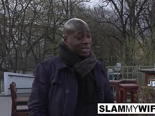 blonde slut takes a huge black dick in her ass