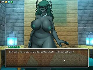 Hornycraft parody hentai game features femdom dating with huge tits outfit and cumshot on face