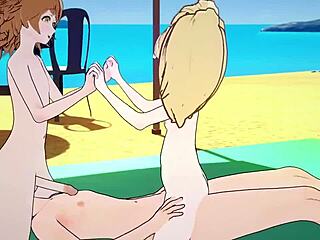 chihiro fujisaki and hiyoko saionji having anal sex on the beach