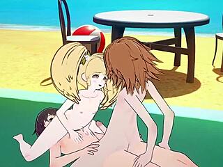 chihiro fujisaki and hiyoko saionji having anal sex on the beach