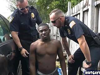 Two Police Officers Dominate Black Guy in Intense Interracial Threesome at Office