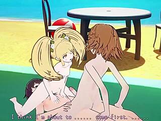 chihiro fujisaki and hiyoko saionji having anal sex on the beach