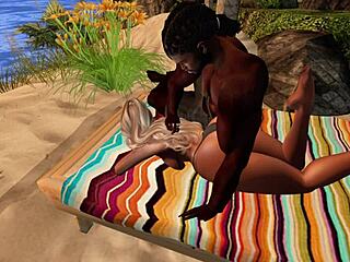 black man with monster cock fucks asian stepsister on the beach, big tits bouncing