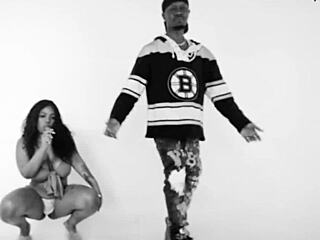 she's deepthroating his cock in a group gangbang, sucking like a nasty fuck doll