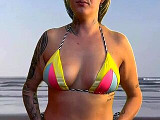 Tanned Beach Babe Teases Waiter With Her Big Natural Tits, Leaving Him Hard And Begging To Touch