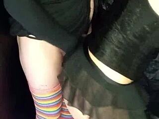 Crossdresser, you're fucking the brunette in the ass.