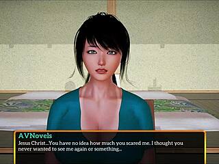 In my new family, the teen shows off her big tits during a game